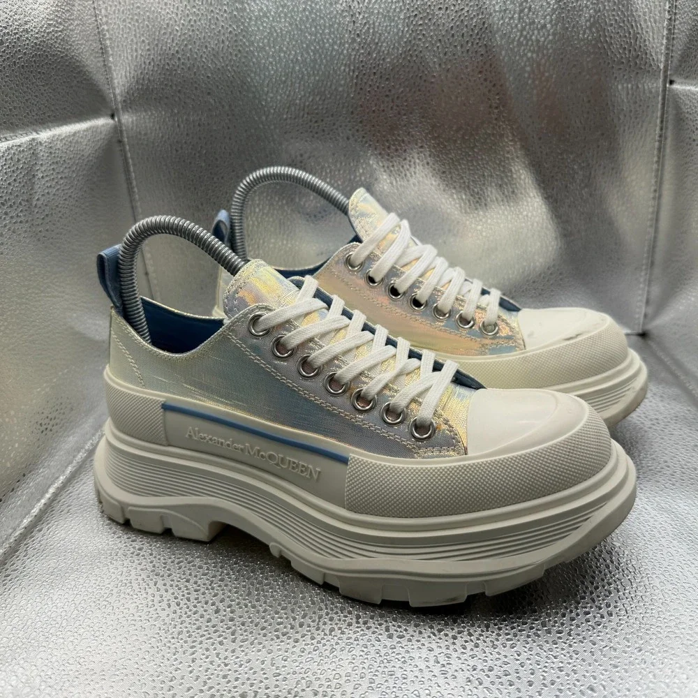 Size EU 37 Alexander McQUEEN Tread Slick Iridescent Leather Womens‎ Sneakers